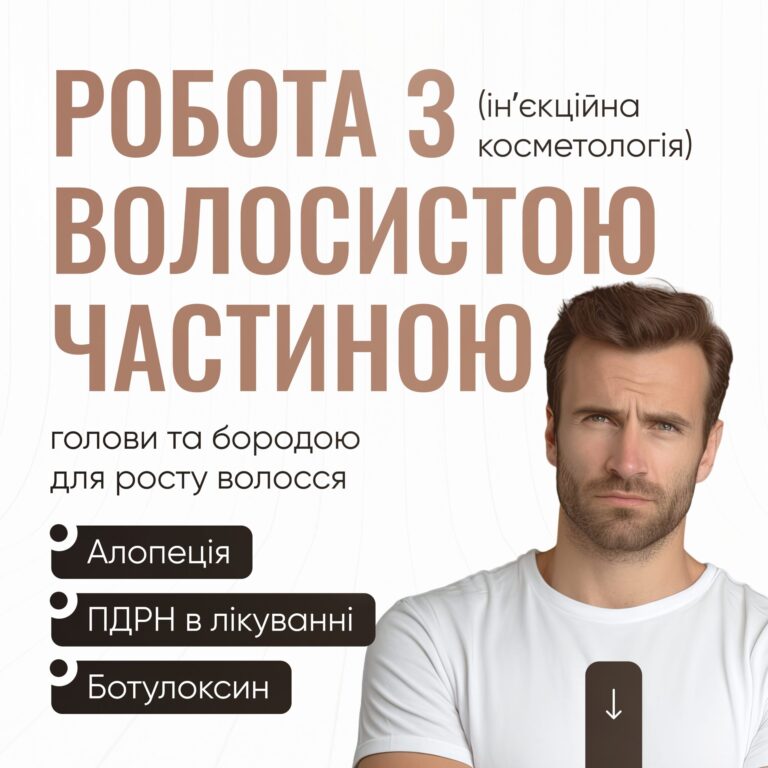 Робота з волосистою частиною голови та бородою для росту волосся (інʼєкційна косметологія)